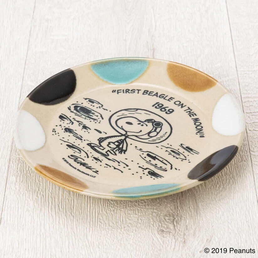 Peanuts Snoopy MOON Dish Plate 17cm Pottery MASHICO Japan