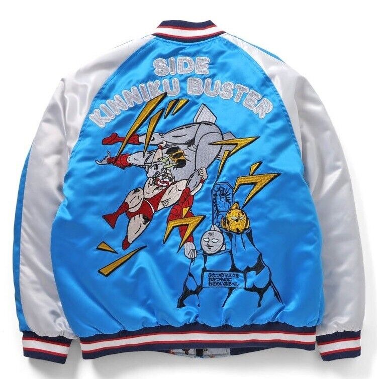 Kinnikuman Satin Jacket Embroidery Sukajan Reversible L Size Unisex Japan LTD