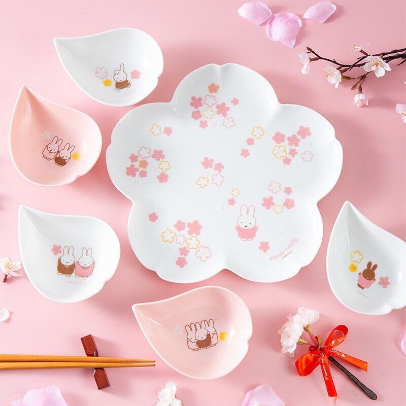 Flower Miffy Sakura Cherry Blossom Art Plate Set Porcelain Tableware Japan LTD