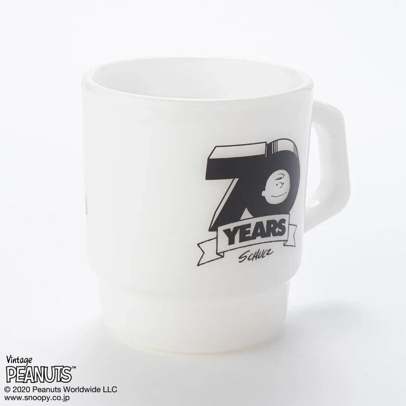 Fire-King Peanuts Snoopy 70 YEARS Stacking Mug Cup Milk White Glass 215ml Japan