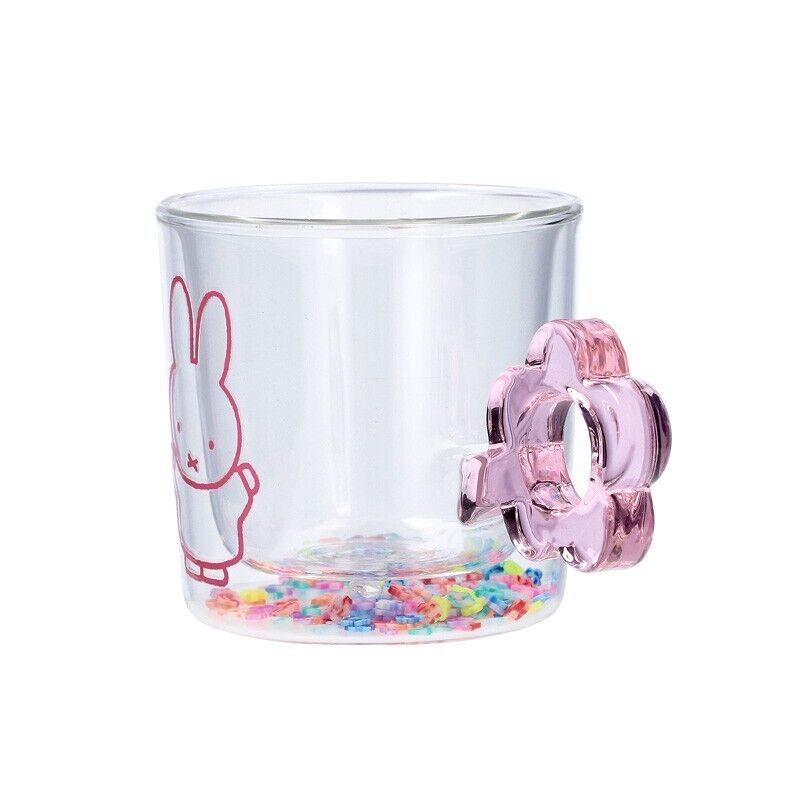 Miffy Double Wall Glass Tumblr Cup Flower Shower Handle Pink 250ml Japan Limited