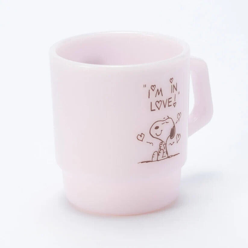 Fire-King Peanuts Snoopy LOVE Stacking Mug Cup Rose-ite Glass 215ml Japan