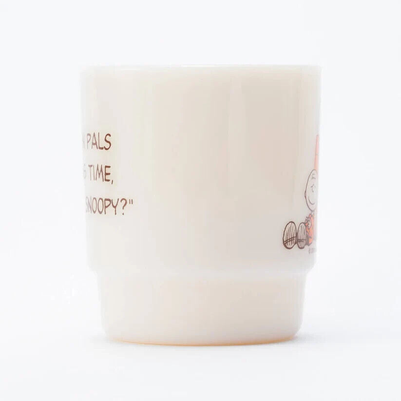 Fire-King Peanuts Snoopy PALS Stacking Mug Cup Light Ivory Glass 215ml Japan