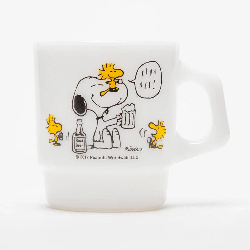 Fire-King Peanuts Woodstock Cheers Stacking Mug Cup Milk White Glass 215ml Japan