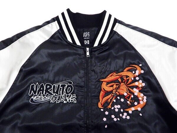 Naruto Shippuden The Nine-Tailed Embroidery Satin Jacket Black L Size Sukajan