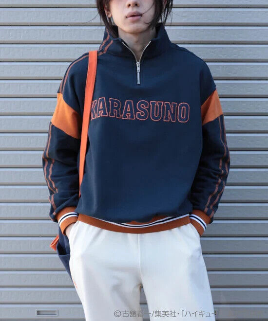 Haikyuu! Haikyu Karasuno Half Zip Sweatshirt Navy L Size Unisex Japan Limited