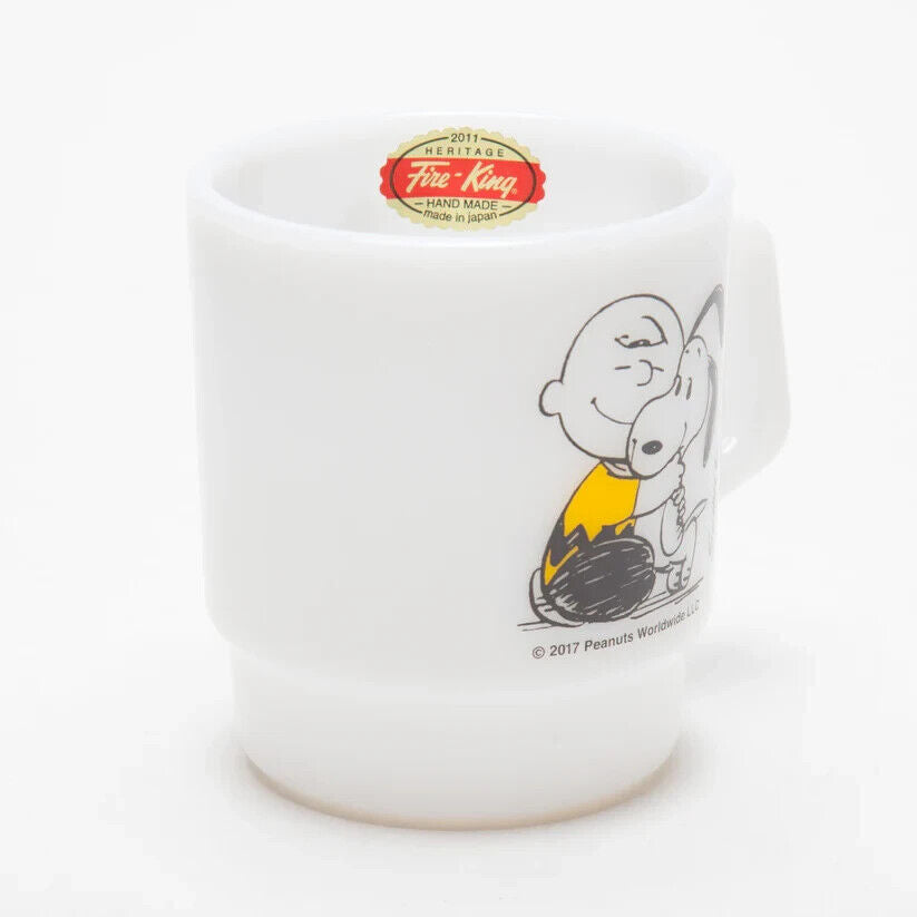 Fire-King Peanuts Snoopy Thanks! Stacking Mug Cup Milk White Glass 215ml Japan