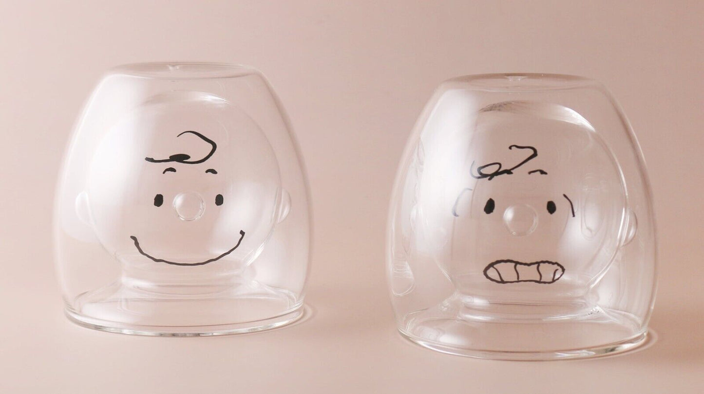 Peanuts Snoopy Charlie Brown Happy Double Wall Glass Tumblr Cup 180ml Japan LTD