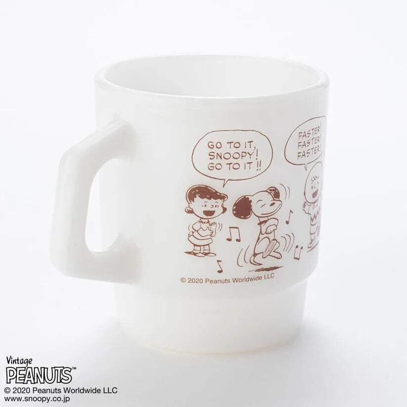 Fire-King Peanuts Snoopy 70 YEARS Stacking Mug Cup Milk White Glass 215ml Japan