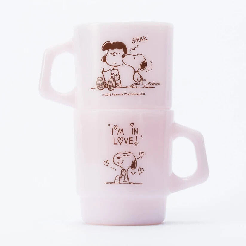 Fire-King Peanuts Snoopy LOVE Stacking Mug Cup Rose-ite Glass 215ml Japan