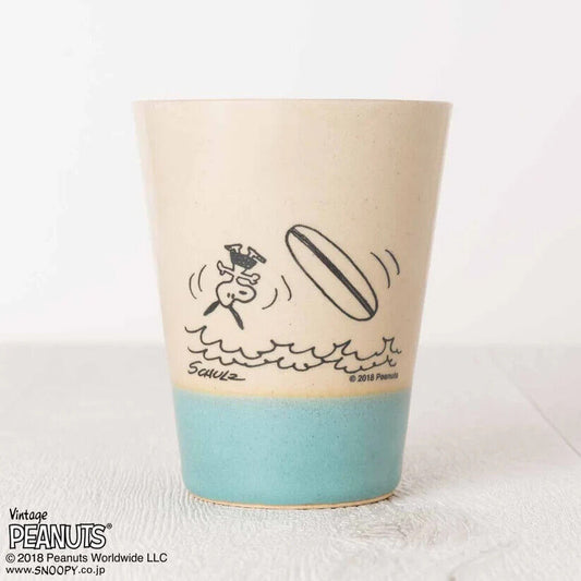 Peanuts Snoopy Surf Tumblr Cup Light Blue 190ml Pottery MASHICO Japan