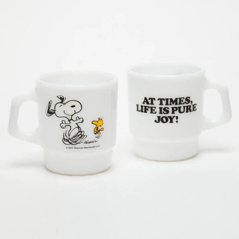 Fire-King Peanuts Snoopy JOY Stacking Mug Cup Milk White Glass 215ml Japan