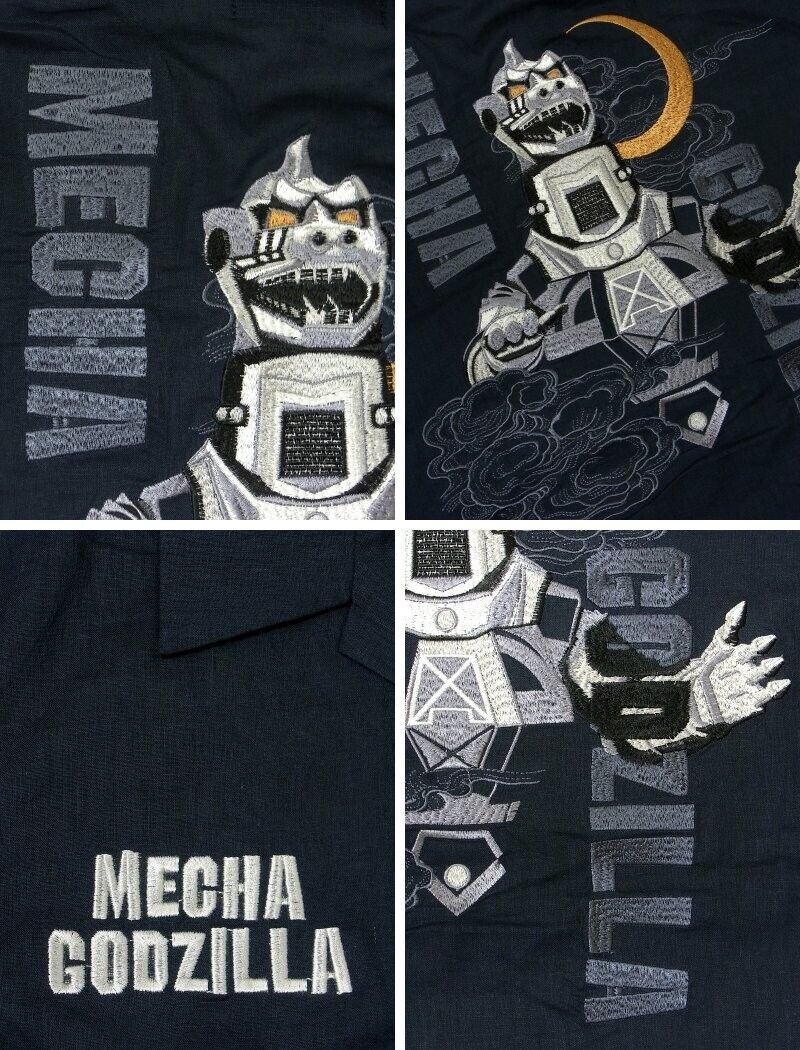 Mecha Godzilla Kaiju Embroidery Shirt Short Sleeve Black L Size Unisex Japan LTD