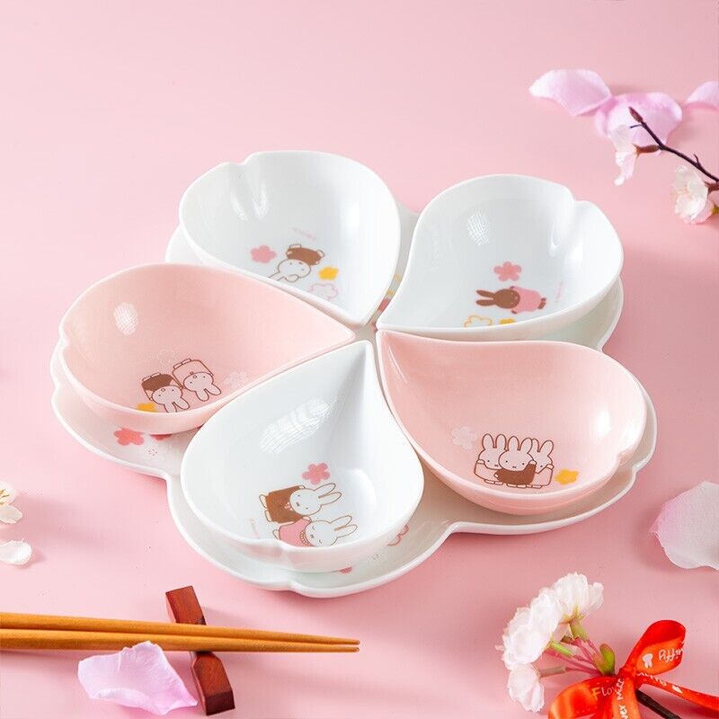 Flower Miffy Sakura Cherry Blossom Art Plate Set Porcelain Tableware Japan LTD