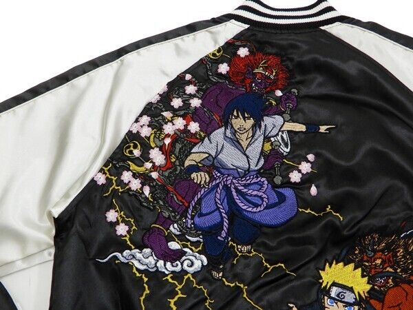 Naruto Uzumaki Sasuke Uchiha Embroidery Satin Jacket Black L Size Sukajan