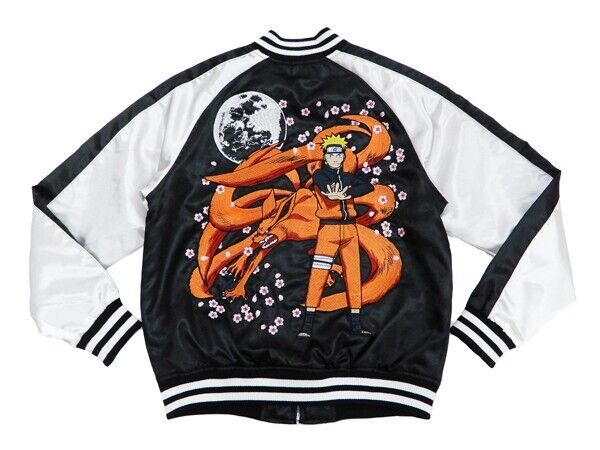 Naruto Shippuden The Nine-Tailed Embroidery Satin Jacket Black L Size Sukajan