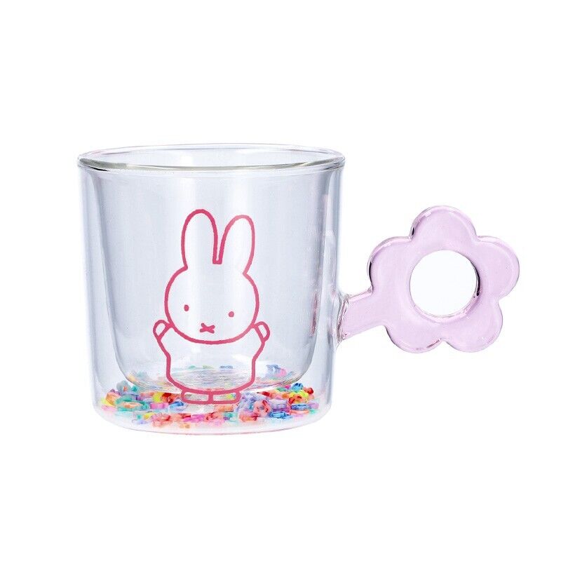 Miffy Double Wall Glass Tumblr Cup Flower Shower Handle Pink 250ml Japan Limited