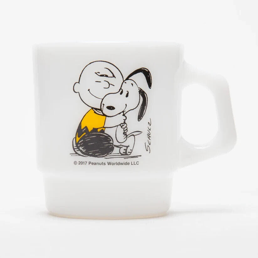 Fire-King Peanuts Snoopy Thanks! Stacking Mug Cup Milk White Glass 215ml Japan