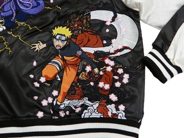 Naruto Uzumaki Sasuke Uchiha Embroidery Satin Jacket Black L Size Sukajan