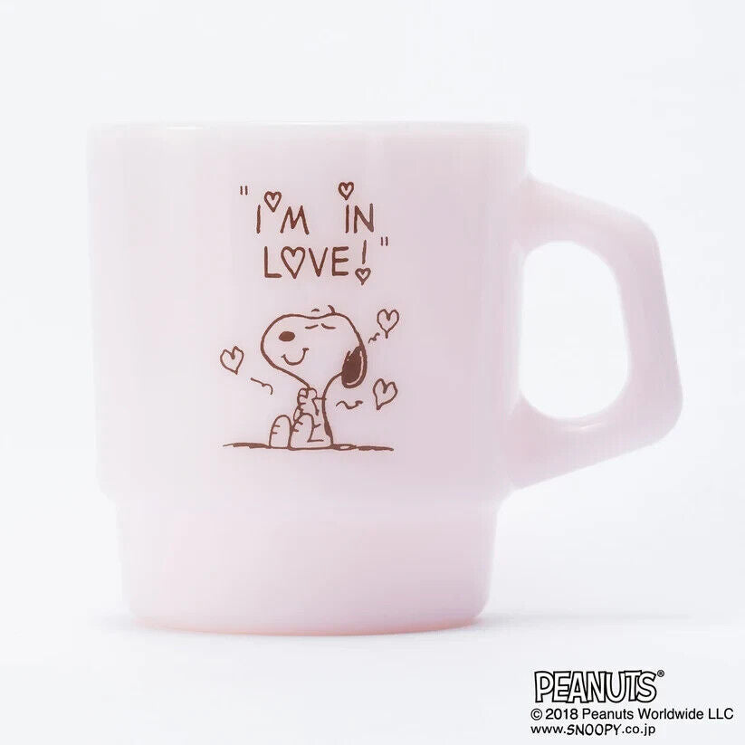 Fire-King Peanuts Snoopy LOVE Stacking Mug Cup Rose-ite Glass 215ml Japan