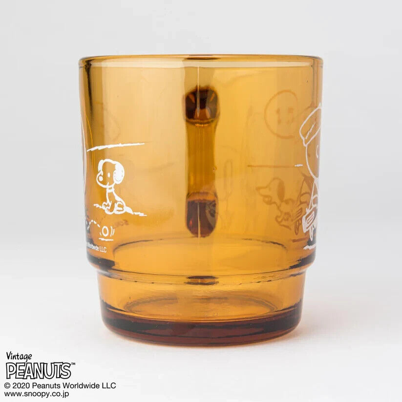 Fire-King Peanuts Snoopy GOLF Stacking Mug Cup Amber Glass 215ml Japan