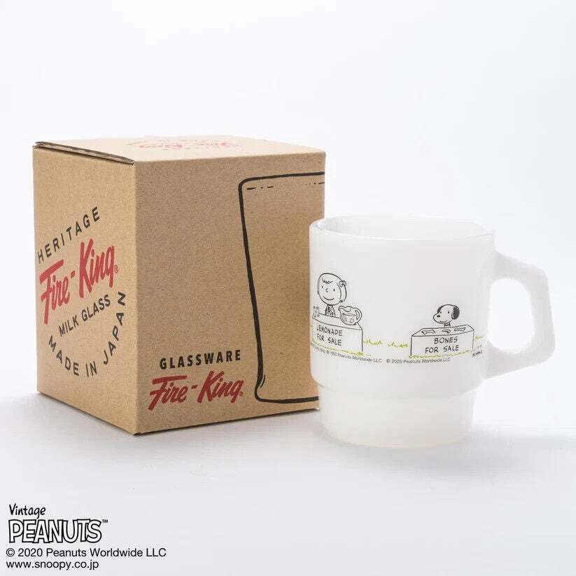 Fire-King Peanuts Snoopy FOR SALE Stacking Mug Cup Milk White Glass 215ml