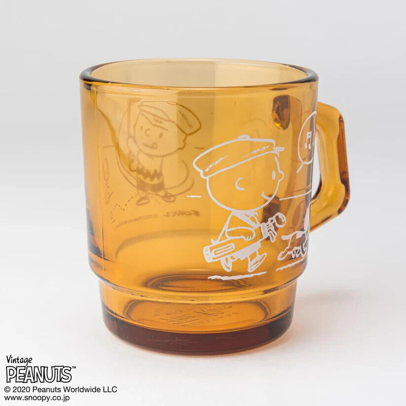 Fire-King Peanuts Snoopy GOLF Stacking Mug Cup Amber Glass 215ml Japan