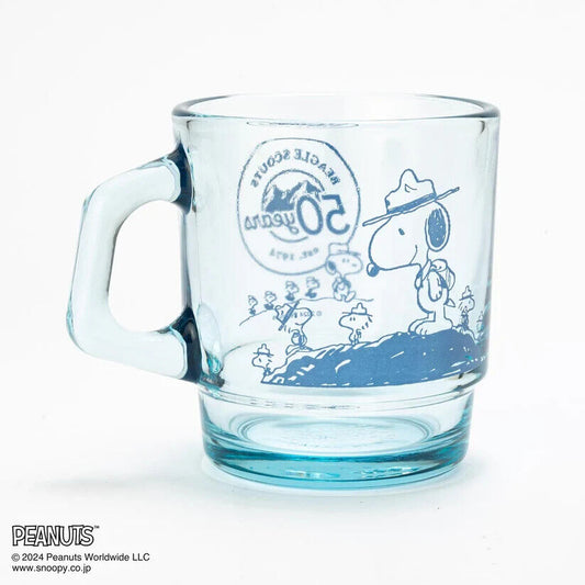 Fire-King Peanuts Snoopy Beagle Scouts 50 Years Stacking Muc Cup Sapphire Blue