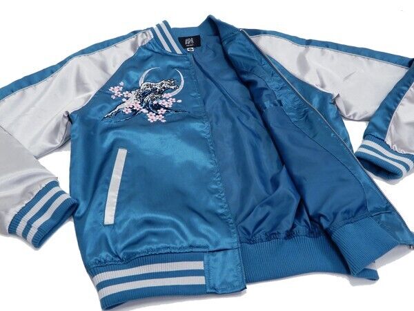 Naruto Uzumaki Sasuke Uchiha Embroidery Satin Jacket Blue M Size Sukajan Japan