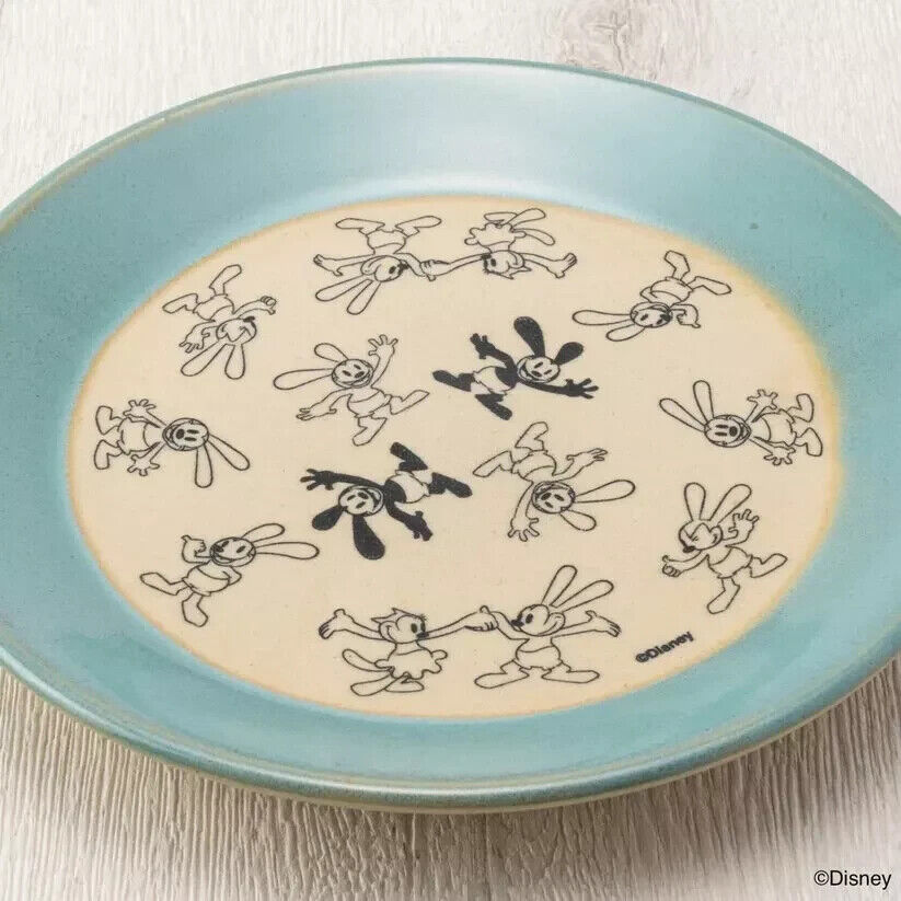 Disney Oswald the Lucky Rabbit MASHICO Dish Plate 17cm Multi Pattern Light Blue