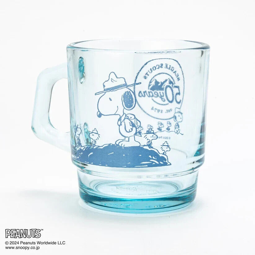 Fire-King Peanuts Snoopy Beagle Scouts 50 Years Stacking Muc Cup Sapphire Blue