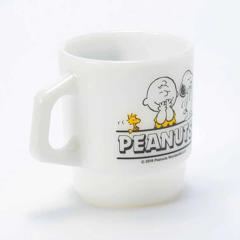 Fire-King Peanuts Snoopy LAUGH Stacking Mug Cup Milk White Glass 215ml Japan