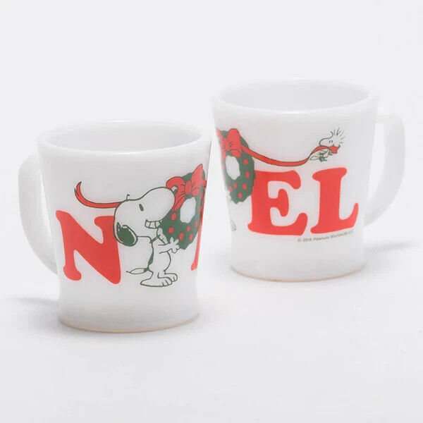 Fire-King Peanuts Snoopy NOEL Stacking Mug Cup Milk White Glass 215ml Japan