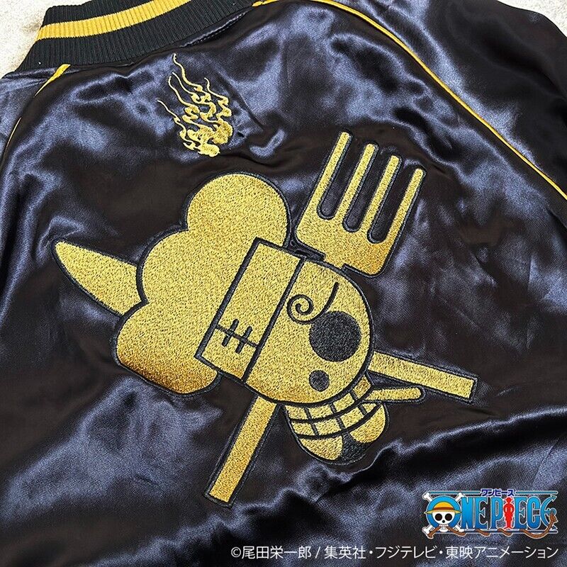 ONE PIECE Sanji Stain Jacket Embroidery Sukajan Reversible L Size Gold Black