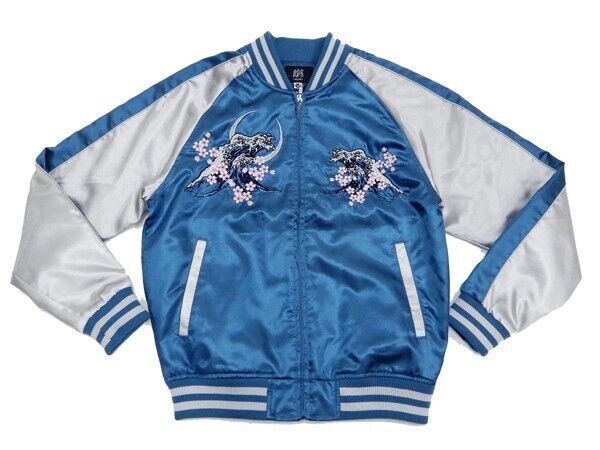 Naruto Uzumaki Sasuke Uchiha Embroidery Satin Jacket Blue M Size Sukajan Japan