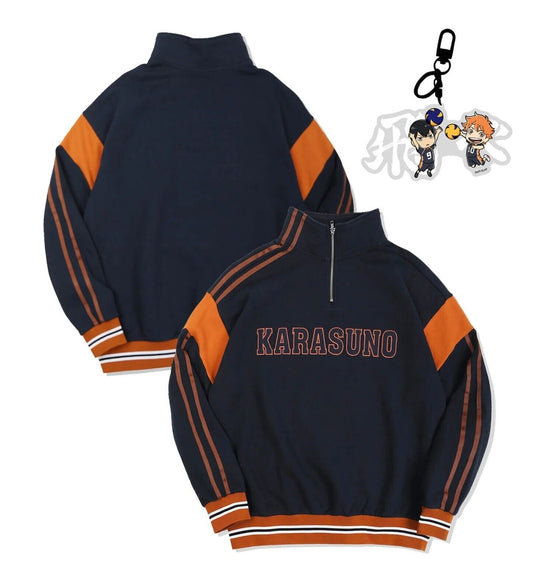 Haikyuu! Haikyu Karasuno Half Zip Sweatshirt Navy L Size Unisex Japan Limited