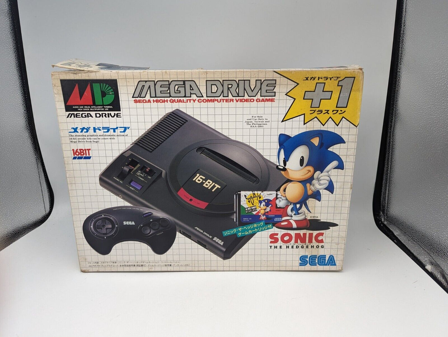 Boxed: Mega Drive PLUS 1 SONIC Console HAA-2510 Sega Genesis Tested Japan NTSC-J