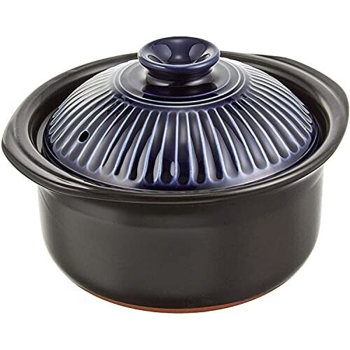 2 Go Banko ware Rice Cook Donabe Double Lid  Ruri Multi Use Clay Pot Blue New