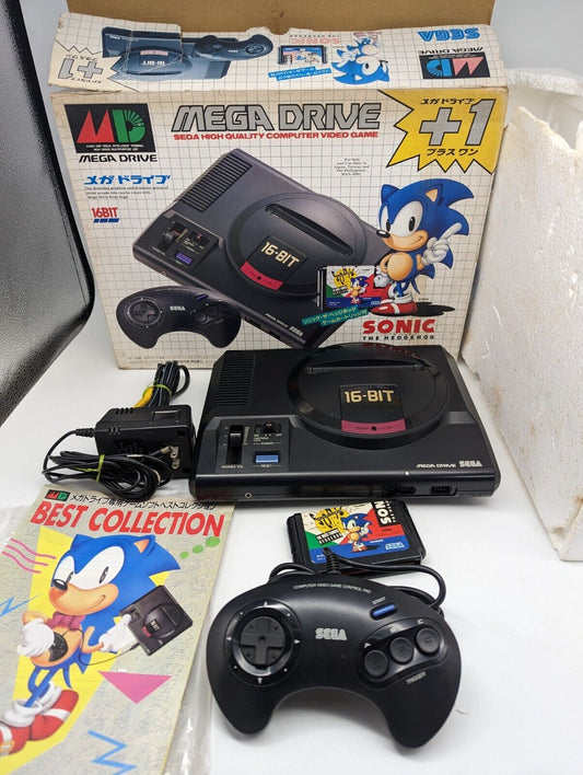 Boxed: Mega Drive PLUS 1 SONIC Console HAA-2510 Sega Genesis Tested Japan NTSC-J