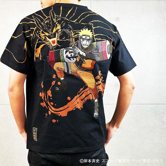 NARUTO Uzumaki Kurama T-shirt Embroidery Black XL Size Japan Limited Cosplay