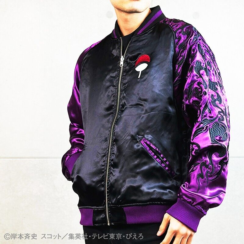 NARUTO Sasuke Uchiha Satin Jacket Embroidery Sukajan Reversible XL Size Cosplay