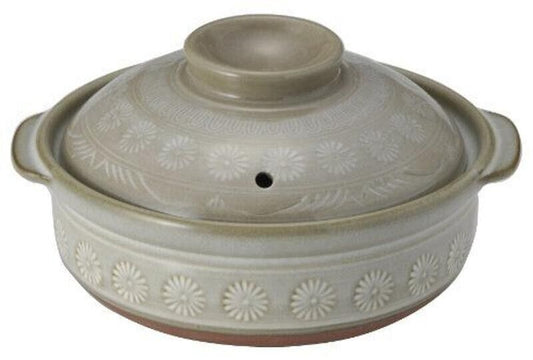 Clay pot 21061 Japan Banko-ware Ginpo Hana Mishima Donabe For 1 people 21061 NEW