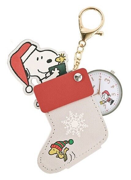 Peanuts Snoopy Christmas Socks Pocket Watch Key Ring Gray Japan Limited