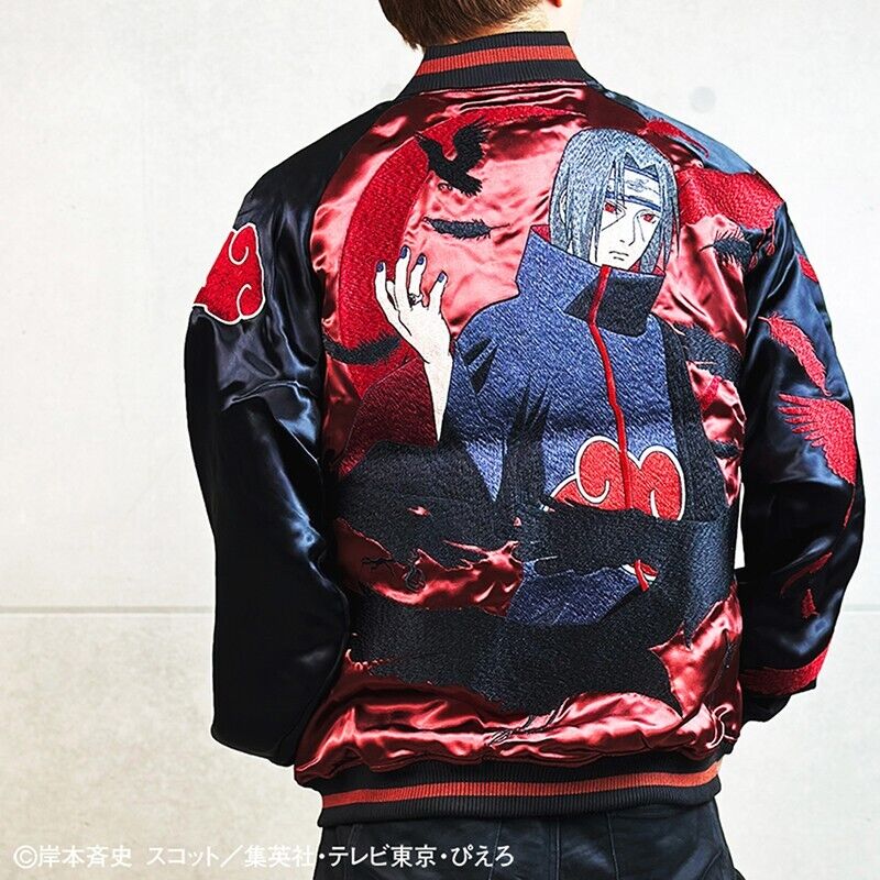 NARUTO Itachi Uchiha Satin Jacket Embroidery Sukajan Reversible XL Size Cosplay