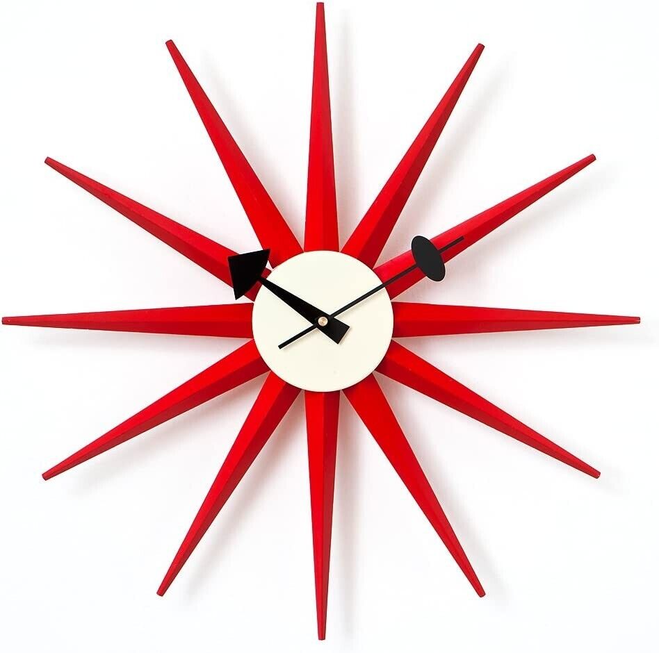 CW08 George Nelson Design Sunburst Wall Clock Red DAIVA Reproduction Mid Century