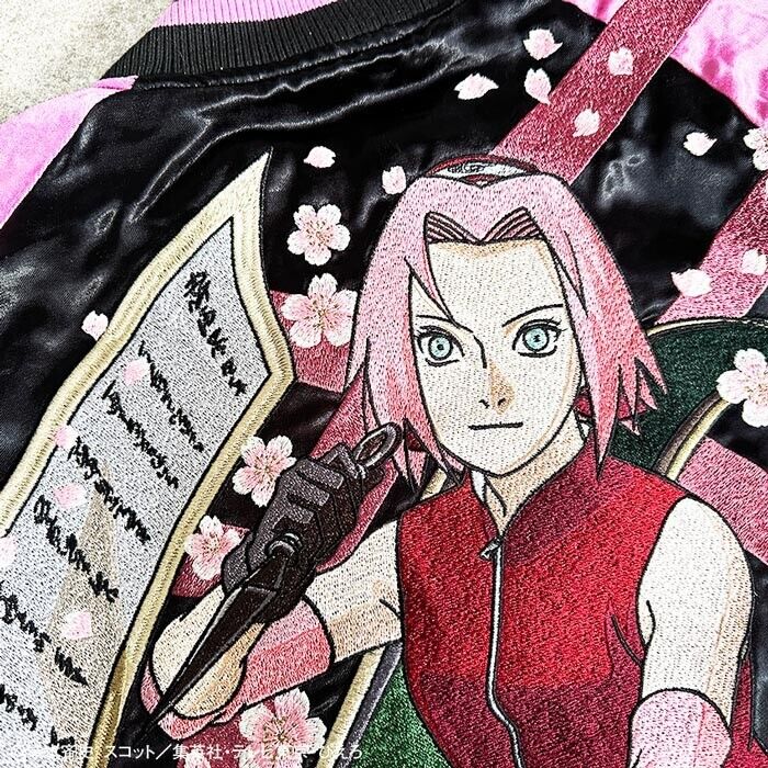 NARUTO Sakura Haruno Satin Jacket Embroidery Sukajan Reversible XL Size Cosplay