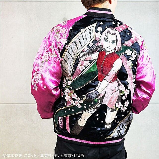 NARUTO Sakura Haruno Satin Jacket Embroidery Sukajan Reversible XL Size Cosplay