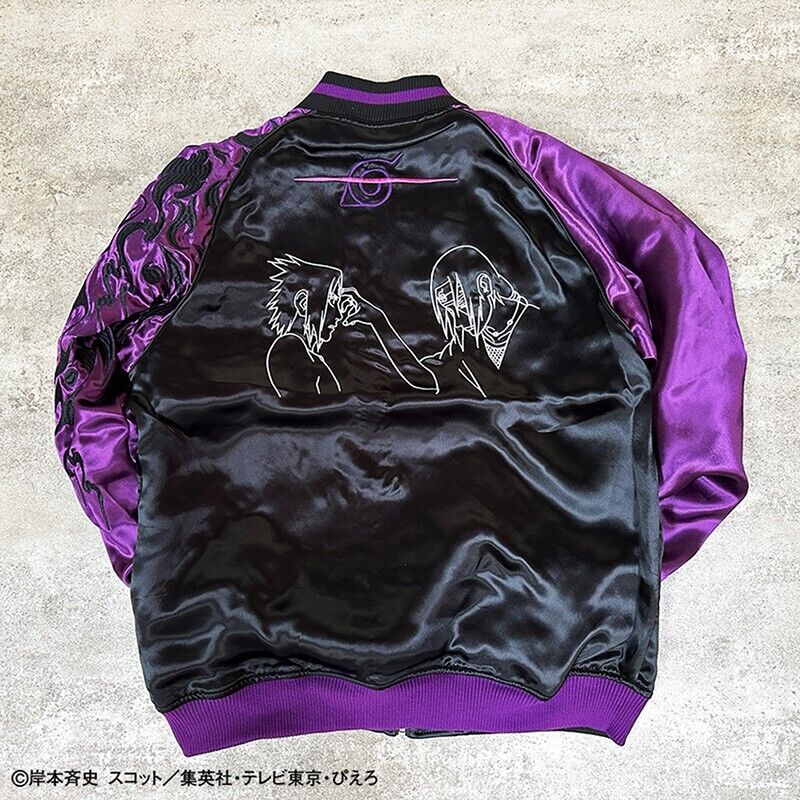 NARUTO Sasuke Uchiha Satin Jacket Embroidery Sukajan Reversible XL Size Cosplay