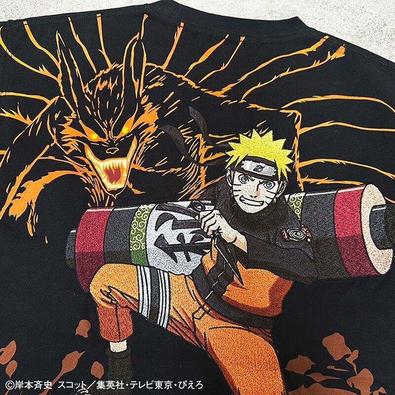 NARUTO Uzumaki Kurama T-shirt Embroidery Black XL Size Japan Limited Cosplay