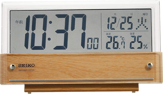 SQ782B SEIKO Alarm Clock See-through LCD Wood grain Japan New